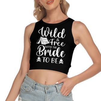 Bride Funny Bachelorette Party Camping Bridal Wedding V2 Women's Sleeveless Bow Backless Hollow Crop Top - Seseable