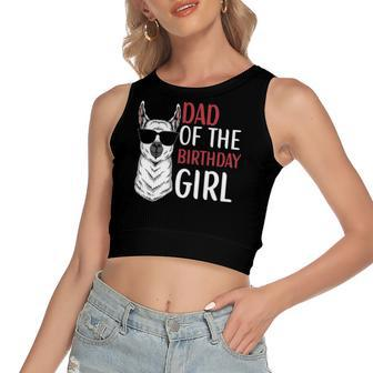 Dad Of The Birthday Girl Matching Birthday Outfit Llama Women's Crop Top Tank Top | Mazezy UK