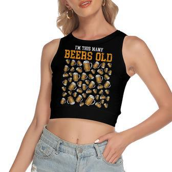 Funny 50 Years Old Birthday Im This Many Beers Old Drinking Women's Sleeveless Bow Backless Hollow Crop Top - Seseable