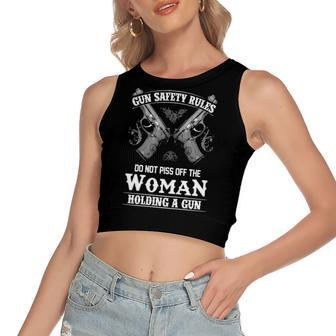 Gun Safety Rules Women's Sleeveless Bow Backless Hollow Crop Top - Seseable