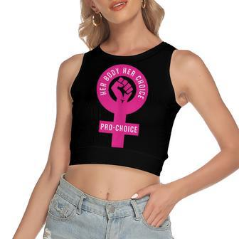 Her Body Her Choice Pro Choice Reproductive Rights Feminist Women's Sleeveless Bow Backless Hollow Crop Top - Seseable