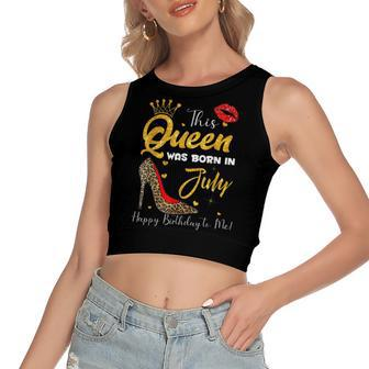 Leopard This Queen Was Born In July Happy Birthday To Me Women's Sleeveless Bow Backless Hollow Crop Top - Seseable