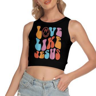 Love Like Jesus Smiley Face Aesthetic Trendy Clothing Women's Crop Top Tank Top | Mazezy