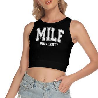 Milf University Vintage Saying Sarcastic Sexy Mom Milf Women's Crop Top Tank Top | Mazezy