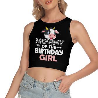 Mommy Of The Birthday Girl Cows Farm Cow Mom Women's Sleeveless Bow Backless Hollow Crop Top - Seseable