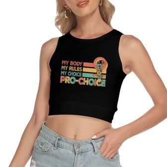 My Body My Rules My Choice Pro Choice Vintage Women's Sleeveless Bow Backless Hollow Crop Top - Seseable