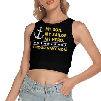My Son My Sailor My Hero Proud Navy Mom Women's Sleeveless Bow Backless Hollow Crop Top - Monsterry DE