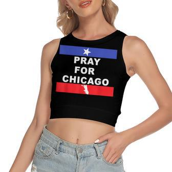 Pray For Chicago Encouragement Distressed Women's Sleeveless Bow Backless Hollow Crop Top - Seseable