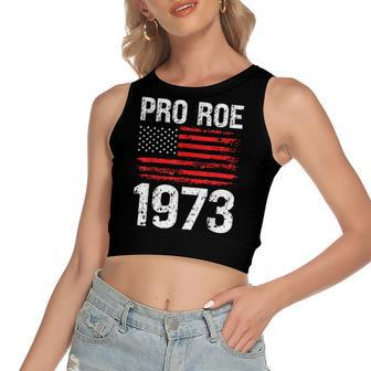 Pro Roe 1973 Reproductive Rights America Usa Flag Distressed Women's Sleeveless Bow Backless Hollow Crop Top - Seseable