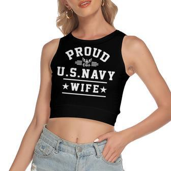 Proud Navy Wife - Wife Of A Navy Veteran Women's Sleeveless Bow Backless Hollow Crop Top - Monsterry DE
