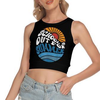 Schools Out For Summer Last Day Of School Kids Teachers Women's Sleeveless Bow Backless Hollow Crop Top - Seseable