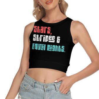 Stars Stripes And Equal Rights Womens Rights 4Th Of July Women's Sleeveless Bow Backless Hollow Crop Top - Seseable