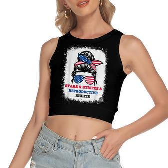 Stars Stripes Reproductive Rights Messy Bun 4Th Of July V3 Women's Sleeveless Bow Backless Hollow Crop Top - Seseable
