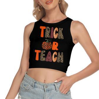 Teacher Halloween Trick Or Teach Funny School Women's Sleeveless Bow Backless Hollow Crop Top - Seseable
