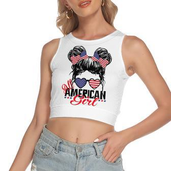 All American Girl Funny Independence 4Th Of July Patriotic Women's Sleeveless Bow Backless Hollow Crop Top - Seseable