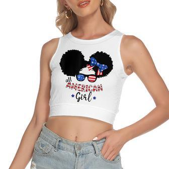 All American Girls 4Th Of July Black African Messy Bun Women's Sleeveless Bow Backless Hollow Crop Top - Seseable