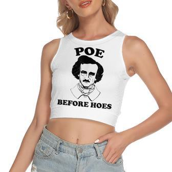 Funny Edgar Allan Poe Poe Before Hoes Reading Women's Sleeveless Bow Backless Hollow Crop Top - Seseable