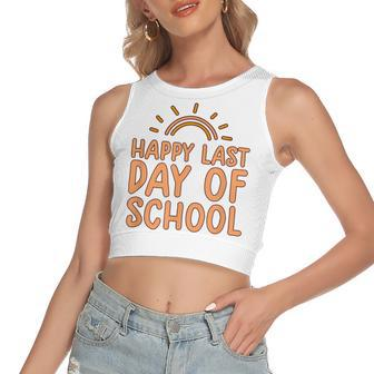 Happy Last Day Of School Students And Teachers Graduation V3 Women's Sleeveless Bow Backless Hollow Crop Top - Seseable