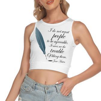 Jane Austen Funny Agreeable Quote Women's Sleeveless Bow Backless Hollow Crop Top - Seseable