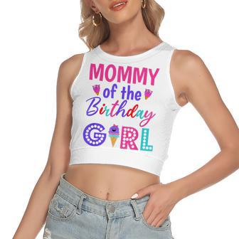 Mommy Of The Birthday Girl Mom Ice Cream First Birthday Women's Sleeveless Bow Backless Hollow Crop Top - Seseable