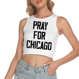 Pray For Chicago Chicago Shooting Support Chicago Women's Sleeveless Bow Backless Hollow Crop Top - Seseable