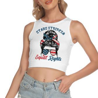 Pro Choice Feminist Stars Stripes Equal Rights Messy Bun Women's Sleeveless Bow Backless Hollow Crop Top - Seseable