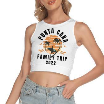 Punta Cana Family Vacation 2022 Matching Dominican Republic V3 Women's Sleeveless Bow Backless Hollow Crop Top - Seseable