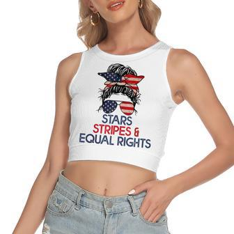 Retro Pro Choice Stars Stripes And Equal Rights Patriotic Women's Sleeveless Bow Backless Hollow Crop Top - Seseable