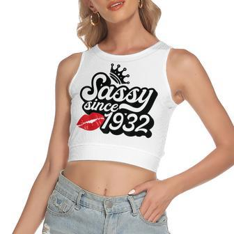 Sassy Since 1932 Fabulous 90Th Birthday Gifts Ideas For Her Women's Sleeveless Bow Backless Hollow Crop Top - Seseable
