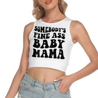 Somebodys Fine Ass Baby Mama Women's Sleeveless Bow Backless Hollow Crop Top - Seseable