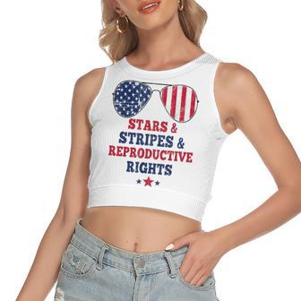 Stars Stripes Reproductive Rights American Flag 4Th Of July Women's Sleeveless Bow Backless Hollow Crop Top - Seseable