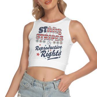 Stars Stripes Reproductive Rights Patriotic 4Th Of July Cute Women's Sleeveless Bow Backless Hollow Crop Top - Seseable