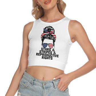 Stars Stripes Reproductive Rights Patriotic 4Th Of July V14 Women's Sleeveless Bow Backless Hollow Crop Top - Seseable