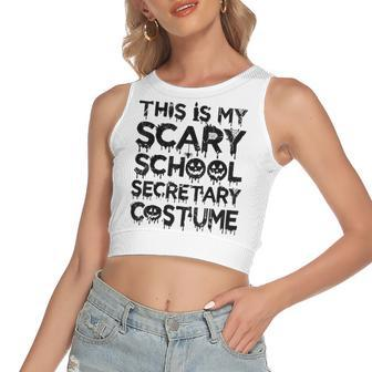 This Is My Scary School Secretary Costume Funny Halloween Women's Sleeveless Bow Backless Hollow Crop Top - Seseable