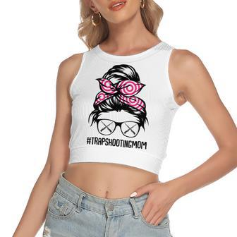 Trap Shooting Mom Messy Bun Hair Glasses V2 Women's Sleeveless Bow Backless Hollow Crop Top - Seseable