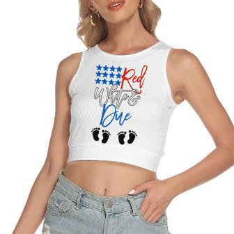 Womens 4Th Of July Pregnancy Announcement Pregnant With Twins Women's Sleeveless Bow Backless Hollow Crop Top - Seseable