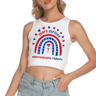 Womens Stars Stripes Reproductive Rights Patriotic 4Th Of July Women's Sleeveless Bow Backless Hollow Crop Top - Seseable