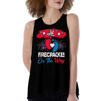 4Th Of July Pregnancy Patriotic Lil Firecracker On The Way Women's Loose Fit Open Back Split Tank Top - Seseable