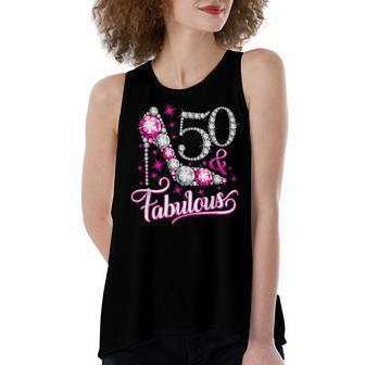 50 & Fabulous 50 Years Old 50Th Birthday Diamond Crown Shoes V3 Women's Loose Fit Open Back Split Tank Top - Seseable