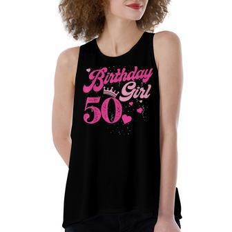 50Th Birthday Girl Crown 50 Years Old Bday Women's Loose Fit Open Back Split Tank Top - Seseable