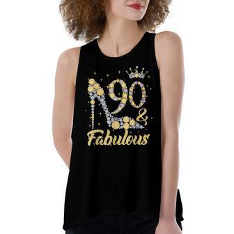 90 & Fabulous 90 Years Old 90Th Birthday Diamond Crown Shoes Women's Loose Fit Open Back Split Tank Top - Seseable