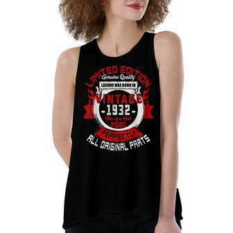 90Th Birthday Gift Vintage Legends Born In 1932 90 Years Old Women's Loose Fit Open Back Split Tank Top - Seseable