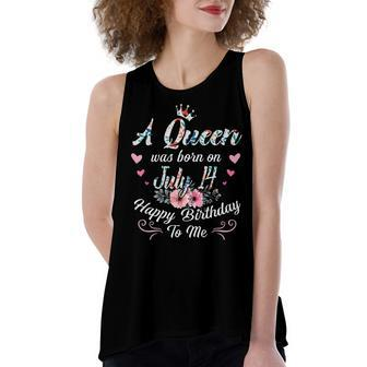 A Queen Was Born On July 14 Happy Birthday To Me Floral Women's Loose Fit Open Back Split Tank Top - Seseable
