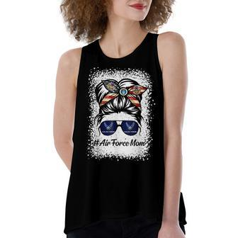 Air Force Mom Messy Bun Sunglasses Military Mom Mothers Day Women's Loose Fit Open Back Split Tank Top - Seseable