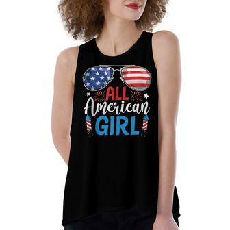 All American Girl 4Th Of July Girls Kids Sunglasses Usa Flag Women's Loose Fit Open Back Split Tank Top - Seseable