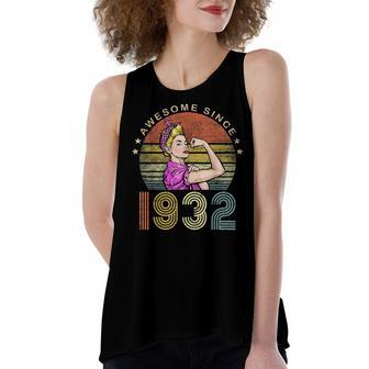 Awesome Since 1932 Vintage 1932 90Th Birthday 90 Years Old Women's Loose Fit Open Back Split Tank Top - Seseable
