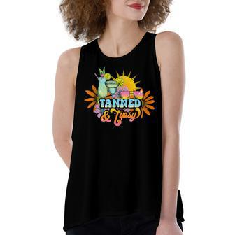 Cute Summer Tanned And Tipsy Funny Salty Beaches Girls Trip V2 Women's Loose Fit Open Back Split Tank Top - Seseable