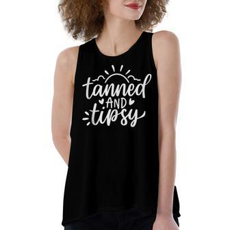 Cute Summer Tanned And Tipsy Funny Salty Beaches Girls Trip Women's Loose Fit Open Back Split Tank Top - Seseable