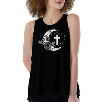 Faith Cross Crescent Moon With Sunflower Christian Religious Women's Loose Tank Top | Mazezy