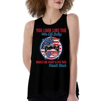 Funny You Look Like The 4Th Of July Makes Me Want A Hot Dog V3 Women's Loose Fit Open Back Split Tank Top - Seseable